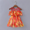 Lemon Pattern Cold Shoulder Patchwork Dress For Kids Girls