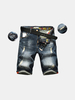 Light Blue Knee Length Loose Straight Denim Worn Out Jean for Men