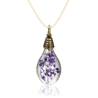 Light Bulb Dry Flower Glass Pendant Chain Necklace