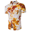 Linen Tang Hand Printing National Style Stand Collar Short Sleeves Designer Shirt for Men