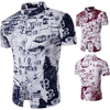 Linen Tang Hand Printing National Style Stand Collar Short Sleeves Shirt for Men