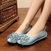 Little Flower Decoration Leather Retro Soft Slip On Flat Loafers