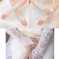 Long Fingerless Crystal Diamond Lace Bridal Glove Wedding Prom Party Costume Gloves