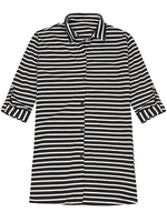 Long Sleeve Black White Striped Blouses Loose Top