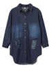 Long Sleeve Lapel Broken Hole Pocket Denim Jacket For Women