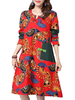 Long Sleeve Printed O Neck Pocket Vintage Dress For Women