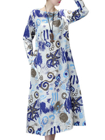 Long Sleeve Printed Vintage Long Maxi Dress For Women