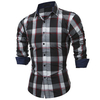 Long Sleeve Slim Fit Checked Casual Formal Dress Shirt for Men