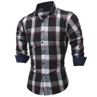 Long Sleeve Slim Fit Checked Casual Formal Dress Shirt for Men