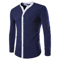 Long Sleeve Slim Fit Patchwork Casual Formal Designer Dress Shirt for Men