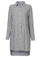 Long Sleeve Stripe Lapel High Low Long Blouse For Women