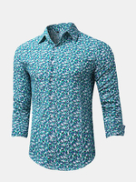 Long Sleeves Slim Fit Turn Down Collar Printing Pluse Size Designer Dress Shirt for Men