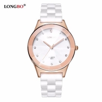 LONGBO Couple Watch Alloy Rhinestone Ceramic Waterproof Mirror Watch