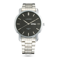 LONGBO Couple Watch Simple Rhinestone Date/Week Quartz Watch