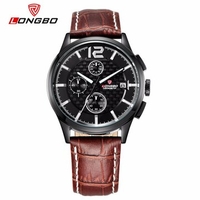 LONGBO Men Watch Multi-Function Waterproof Leather Stainless Steel Watch