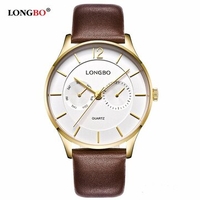 LONGBO Simple Genuine Leather Waterproof Calendar Week Watch