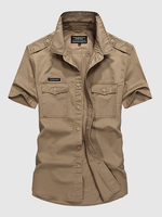 Loose Breathable Short Sleeve Cargo Dress Shirts for Men
