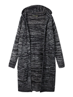 Loose Casual Pocket Solid Long Sleeve Hood Knit Cardigan
