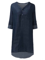 Loose Casual V Neck Street Long Sleeve Women Denim Shirt Dress