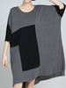 Loose Color Block O-Neck Half Sleeve High Low Dress For Women