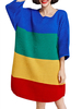 Loose Colorful Color Contrast Batwing Sleeve Knit Dress For Women