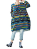 Loose Colorful Printed Stripe O-Neck Long Sleeve Knee-Length Dress