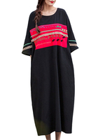 Loose Folk Embroidery Half Sleeve O Neck Women Dresses