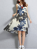 Loose Folk Print Irregular Hem Sleeveless Women Dresses