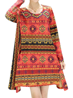Loose Geometric Patterns Printed Irregular Hem Mini Dress