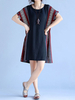 Loose Hem Patchwork Short Sleeve O Neck Women Dresses