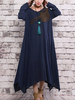 Loose Ink Printed Long Sleeve Pocket Irregular Maxi Dress For Women