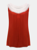 Loose Lace Crochet Patchwork Round Neck Sleeveless Shirt For Women