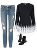 Loose Lace Patchwork Long Sleeve O Neck Women T-Shirts