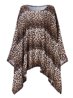 Loose Leopard Print Irregular Off Shoulder Batting Sleeve Dress