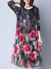 Loose Lotus Printed Long Sleeve O Neck Women Dresses