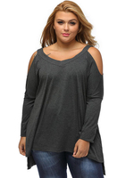 Loose Off Shoulder V Neck Pure Color Irregular Hem Blouse For Women