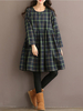 Loose Plaid Round Neck Long Sleeve A-Line Dress For Women