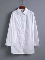 Loose Pocket Lapel Long Sleeved Blouse For Women
