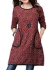 Loose Pockets Vintage Printed Long Sleeve O-neck Dress