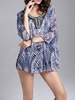 Loose Print Folk Style 3/4 Sleeve Women Chiffon T-Shirts