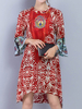 Loose Print Irregular Hem 3/4 Sleeve Women Dresses