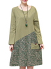 Loose Print Patchwork Long Sleeve O Neck Women Dresses