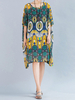 Loose Printed Irregular Hem Half Sleeve O Neck Women Dresses
