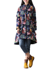 Loose Printed Long Sleeve Lapel Button Cotton Thicken High Low Coat