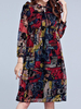 Loose Printed Long Sleeve V Neck A Line Women Dresses
