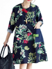 Loose Printed Plate Button Collar Side Pocket A-Line Dress For Women