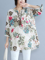 Loose Printing Half Sleeve Blouse