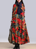 Loose Retro Floral Printing Round Neck Maxi Dress For Women