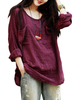 Loose Soft Pure Color Women Pockets Vintage Blouse