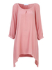 Loose Solid Color Irregular Hem 3/4 Sleeve O Neck Dress For Women